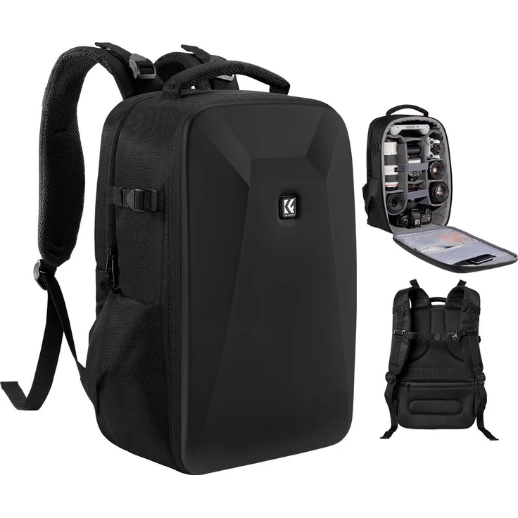 K&F Concept Nature Wander 10, Fotorucksack 22 l für zwei Kameras und fünf Objektive, wasserfest mit Laptopfach bis 16 Zoll, Schwarz