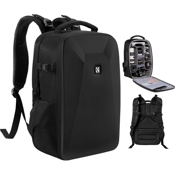 K&F Concept Nature Wander 10, Fotorucksack 22 l für zwei Kameras und fünf Objektive, wasserfest mit Laptopfach bis 16 Zoll, Schwarz