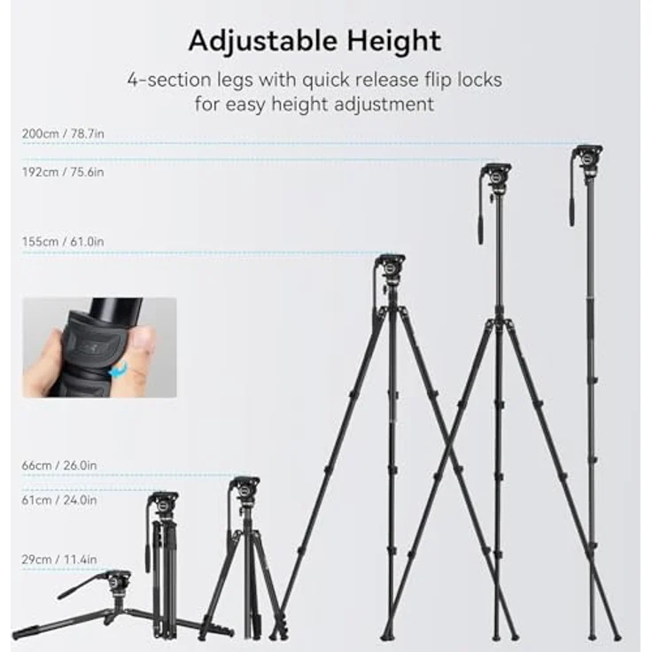 SmallRig CT210 Videostativ mit Dämpfungssystem, 360° schwenkbar, Höhe bis 192 cm, Schwarz – Bild 9