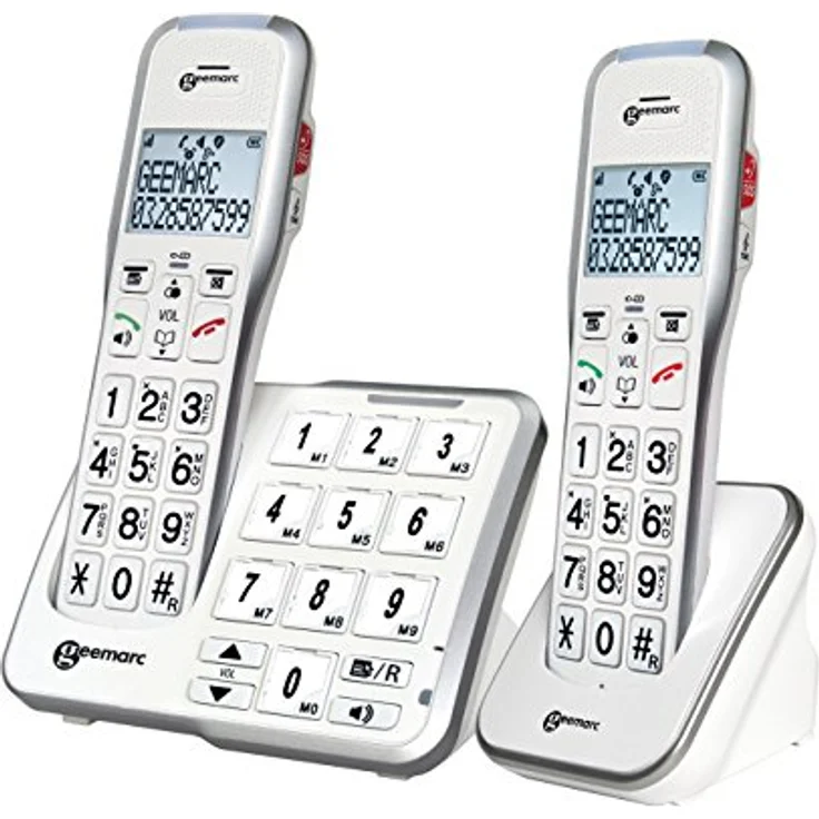 Geemarc AmpliDECT 595 DUO : 2 schnurlose verstärkte 50 dB Schwerhörigentelefone mit Fototasten, Anrufbeantworter, Sprachansage und SOS Taste - Deutsche Version – Bild 2
