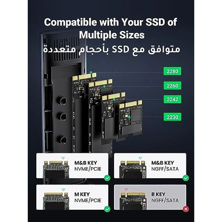 UGREEN CM400-90264B M.2 SATA/NVMe Festplattengehäuse, tragbares USB C 3.2 Gen2 Gehäuse, 10 Gbit/s Datenübertragungsgeschwindigkeit – Bild 4