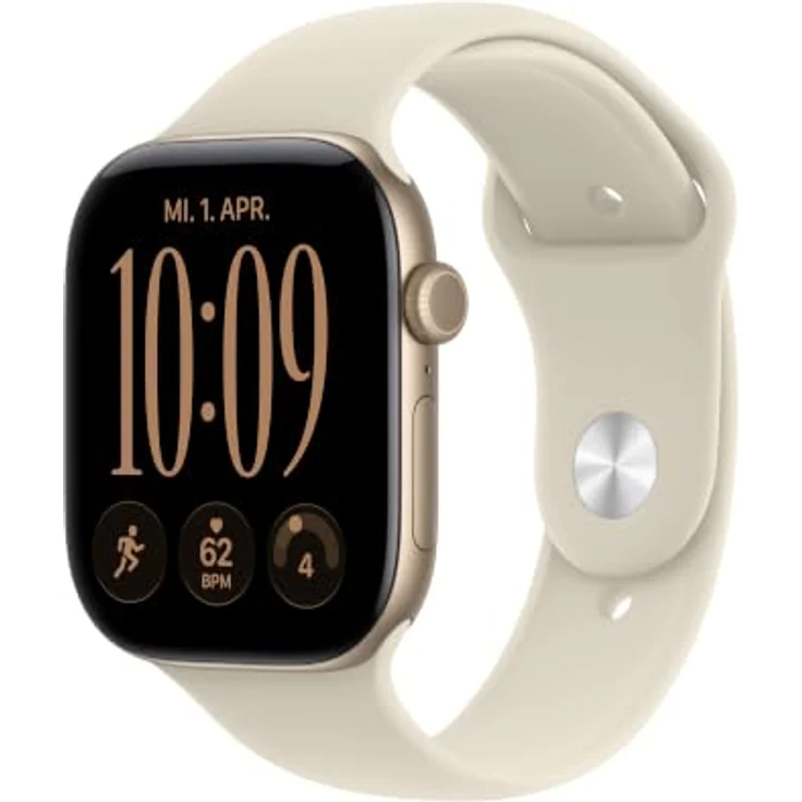 Apple Watch Series 12, Smartwatch 46mm mit Lichtgold Aluminium Case, Sand Sport Band M/L, Gesundheits- und Fitness-Tracker, Ceramic Shield 2, Schnellladefunktion – Bild 1