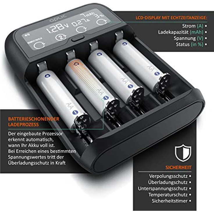 CSL - Universal Batterie Ladegerät - Akku Batterieladegerät Intelligent Battery Charger - für Li-ion, NI-MH, NI-Cd, LiFePo4 Akkus 18650 AA AAA Batterien und Akkus - LCD Display mit Echtzeitanzeige – Bild 5