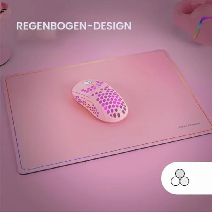 Mars Gaming MMP124, Gaming-Mauspad 360x260mm, rutschfeste Naturkautschuk-Basis, hochpräzise Nanotextil-Oberfläche, Regenbogen-Design, flexibel, Rosa – Bild 2