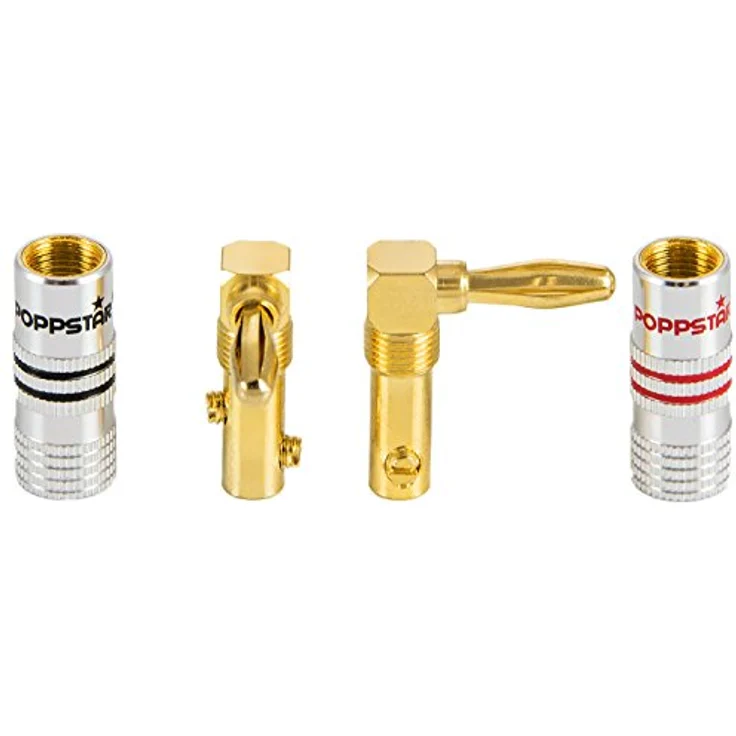 Poppstar 12x High End Bananenstecker gewinkelt, Bananas für Lautsprecherkabel (bis 6 mm²), Lautsprecher, AV Receiver, 24k vergoldete Kontakte (6x schwarz, 6x rot) – Bild 3