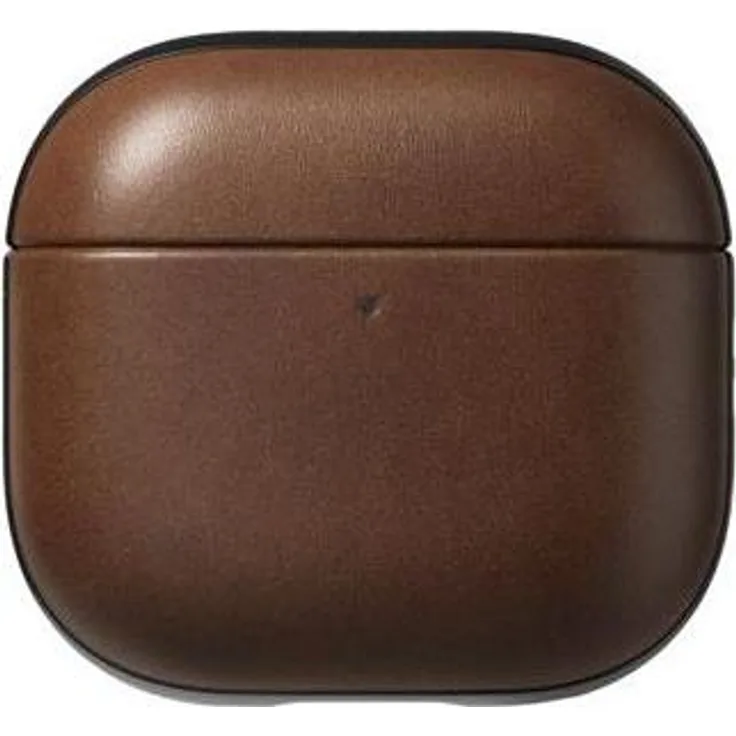 Nomad Modern Leather Case für AirPods 4, zweiteilige Schutzhülle aus hochwertigem Echtleder und Polycarbonat, braun, kabelloses Laden kompatibel