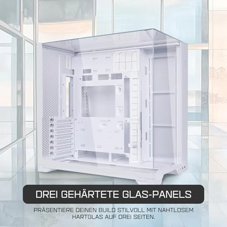 Lian Li O11 Vision Compact Gaming PC Gehäuse ATX Weiß - Midi Tower PC Gehäuse mit Tempered Glass, Grafikkarten bis 408 mm, bis zu 360 mm Radiatoren, Stahl, Aluminium, Gehärtetes Glas – Bild 3