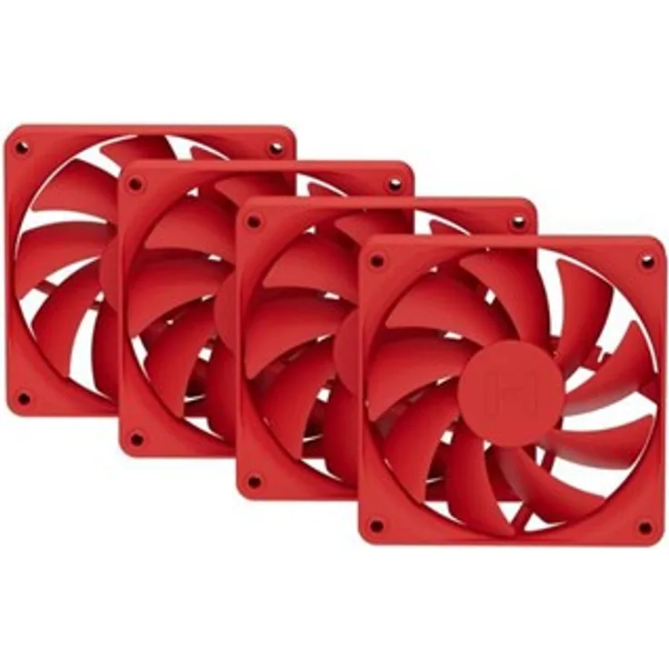 HYTE FAN-FA12-RR-4, Computer Kühlsystem mit 4 roten 12 cm PWM-Lüftern, 72 CFM Luftstrom und vibrationsisolierten Kabeln