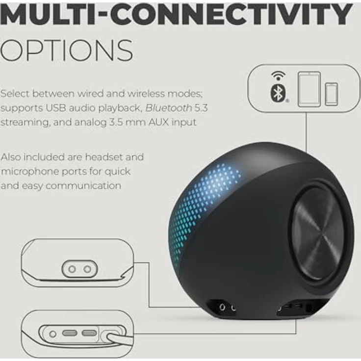 CREATIVE Pebble X 2.0 USB-C-Computerlautsprecher mit anpassbarer RGB-Beleuchtung, Bluetooth 5.3, bis zu 30 W Spitzenleistung, schwarz – Bild 5