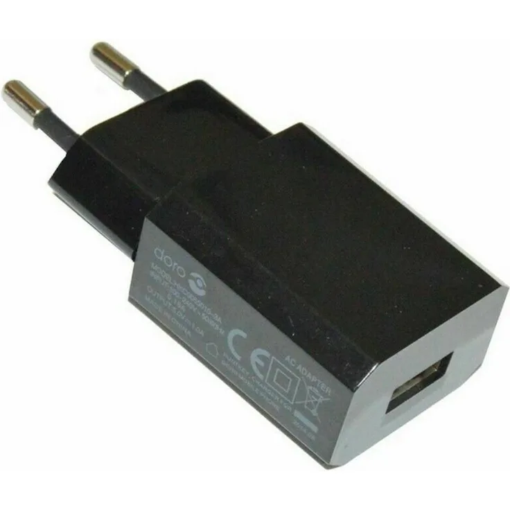 Doro USB Ladegerät 1 Ampere, schwarz, für Handys und Tablets, Bulk-Verpackung