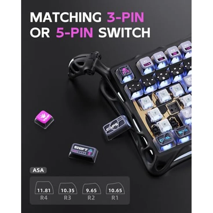 GravaStar Mercury K1 Pro Gaming Tastatur, Kabellos, 75% Gasket Hot-Swap, RGB-Beleuchtung, Bluetooth 5.0/2.4G/USB-C, QWERTY (Galaxie Schwarz) – Bild 4