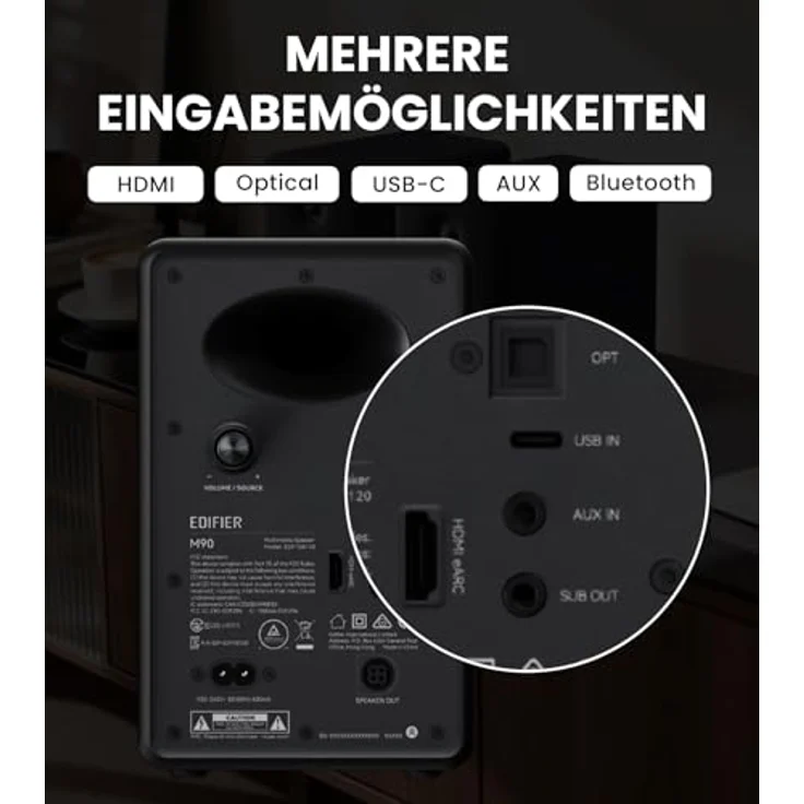 Edifier M90 Aktivlautsprecher 100W, Hi-Res 2.0 Lautsprechersystem mit Bluetooth 5.0 und HDMI eARC, schwarz – Bild 7