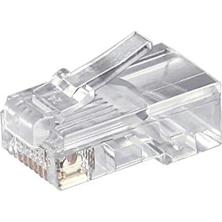 goobay 58627 RJ45 Westernstecker für Rundkabel, 8 polig, transparent - zum Crimpen an ungeschirmte Telefonrundkabel