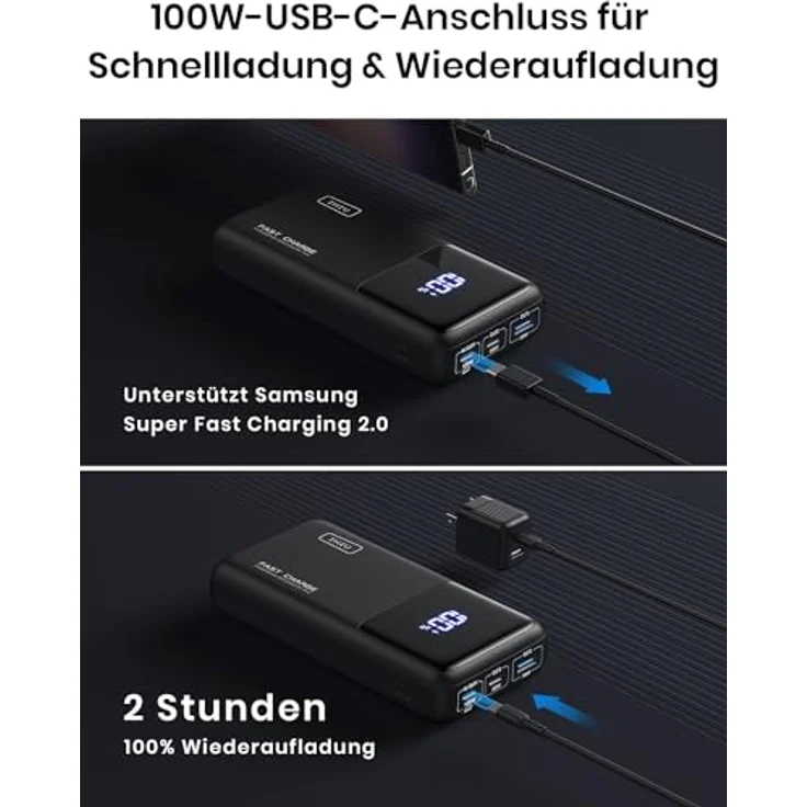 INIU Power Bank, 100W Powerbank Klein Aber Stark 25000mAh Phone & Laptop Externe Handyakkus USB C Input&Output, Kompatibel mit MacBook Pro Surface Go Thinkbook iPad iPhone 15 14 13 Pro Max Mini etc – Bild 4