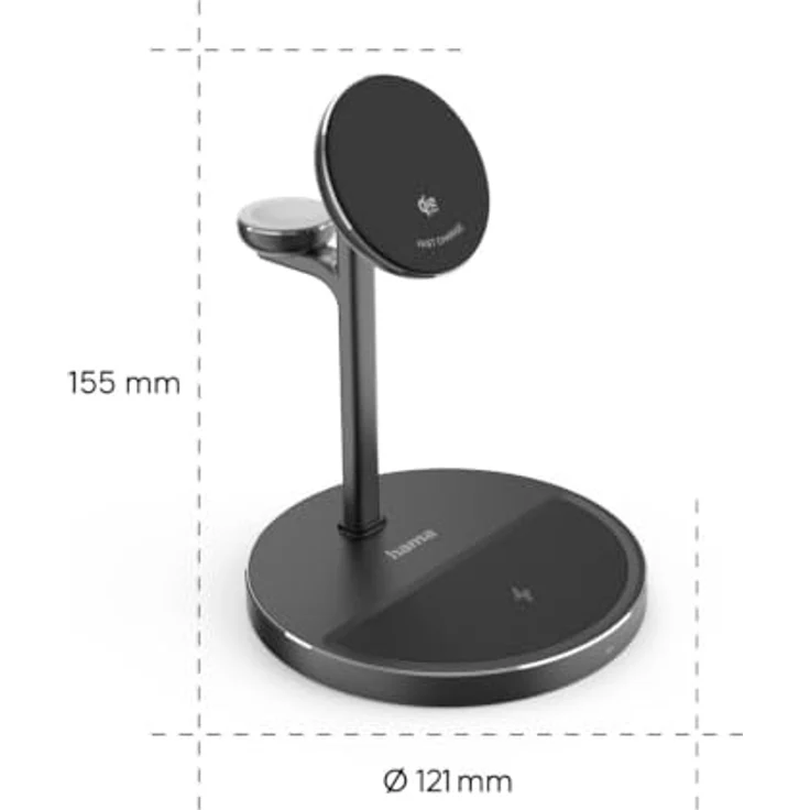 Hama Qi2 3-in-1 magnetisches kabelloses Ladegerät, 15 W für Smartphone, Kopfhörer und Apple Watch, verstellbare Halterung, hochwertiges Aluminiumdesign – Bild 5
