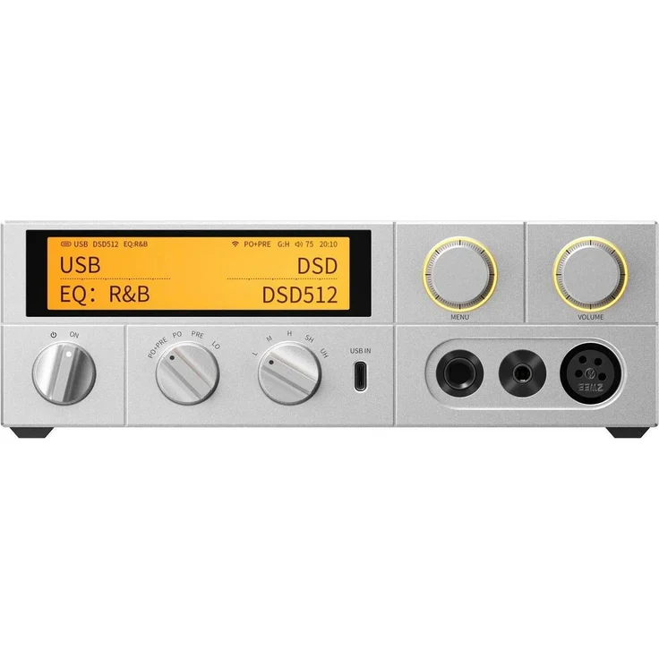 FiiO K17, USB-DAC und Kopfhörerverstärker mit Display, WLAN, Bluetooth, Klangregelung und Gain-Schalter, Silber