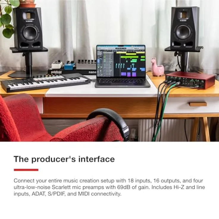 Focusrite Scarlett 18i16 4th Gen, USB-Audio-Interface mit 18 Eingängen, 16 Ausgängen, 24 Bit/192 kHz Wandlern und umfassender Software für Musikproduktion und Podcasting – Bild 4