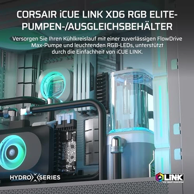 CORSAIR iCUE LINK XD6 RGB ELITE Pumpen-/Behältereinheit, FlowDrive Max-Pumpe mit integriertem Temperatursensor, 22 adressierbare RGB-LEDs, Weiß – Bild 2