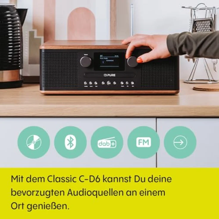 Pure Classic C-D6 Musiksystem (CD-Player, DAB+/FM, Bluetooth, AUX, USB, Wecker, Sleeptimer) Coffee Black/Walnut – Bild 3