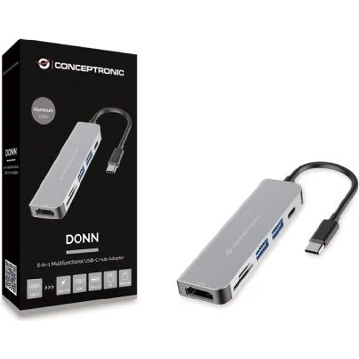 Conceptronic USB-C Dockingstation 6-in-1 mit HDMI-Ausgang, 2x USB-A, SD und TF Kartenleser, kompakt und portabel – Bild 2