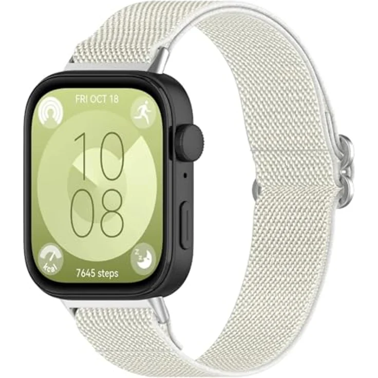 GIOPUEY Armband für Huawei Watch Fit 5/5 Pro/Fit 4/4 Pro/Fit 3, elastisches geflochtenes Nylonband in Beige, unisex, atmungsaktiv und komfortabel – Bild 2