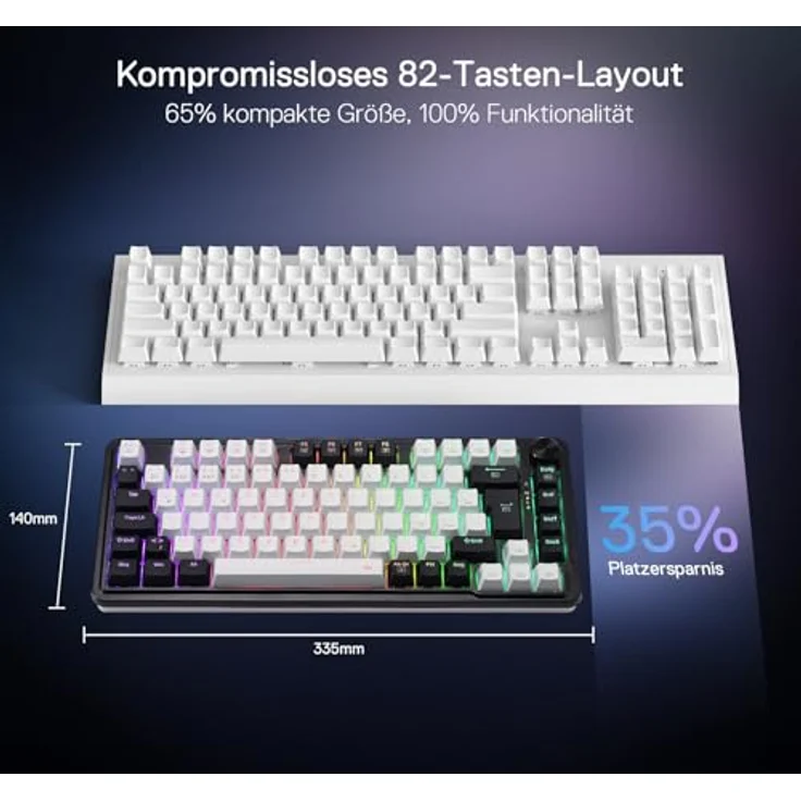 Redragon K673 PRO Kabellose QWERTZ DE Gaming-Tastatur, 75% Kompakt mit Gasket Struktur, 82 Tasten, Hot-Swap-Rote Schalter, RGB-Beleuchtung, 2.4G/BT/Type-C Verbindungen, 4000 mAh Akku – Bild 3