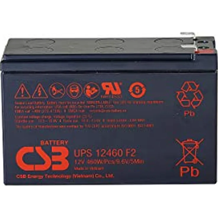 CSB AGM Bleiakku 12V 9,3Ah UPS12460 F2F1 extrem hochstrom Akku Bleigel AGM, kompatibel MP1236H, NPW45-12, HR1234WF2, UP-RW1245P1, WP1236W, für Sicherheitstechnik und Notbeleuchtungen
