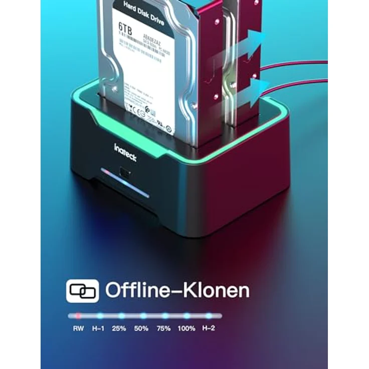 Inateck RGB SATA zu USB 3.0 Festplatten Docking Station mit Offline-Klonfunktion, für 2.5 und 3.5 Zoll SATA HDD und SSD, unterstützt UASP, SA02004, RGB-Beleuchtung, Hochgeschwindigkeits-Übertragung – Bild 5