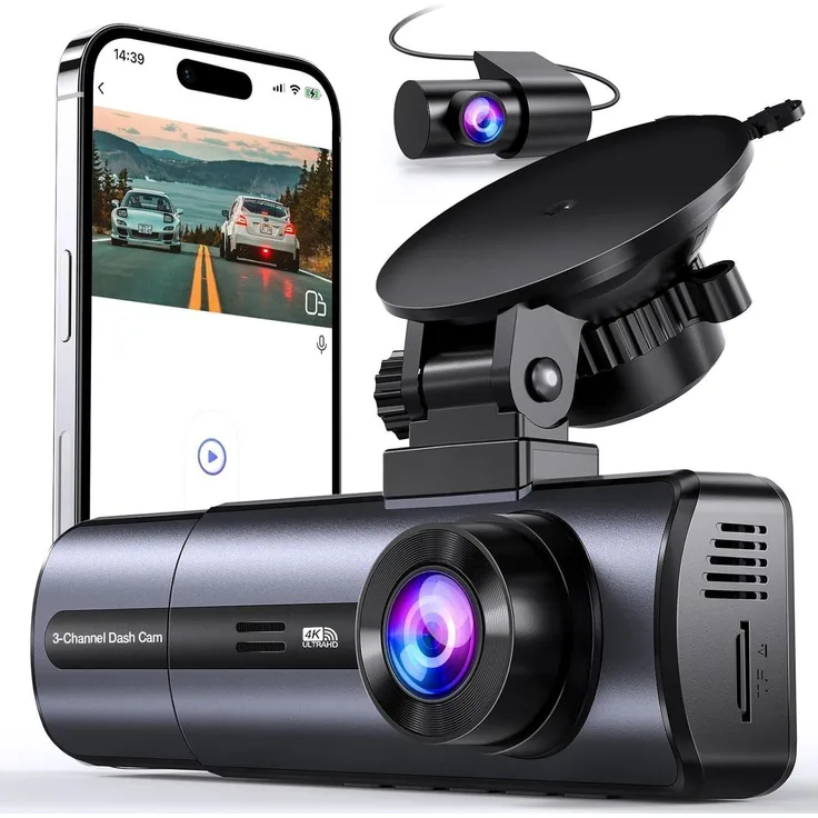 GOLDSTERN-TECH Dashcam BJ10, 3-Kanal WLAN, 4K Ultra HD, IPS-Display, Night Vision, G-Sensor & Parküberwachung