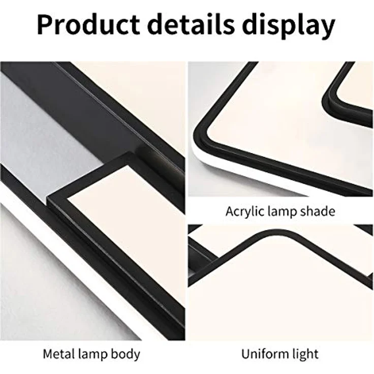 Natsen LED Deckenleuchte 90W dimmbar mit Fernbedienung, moderne Lampe für Küche Büro Schlafzimmer Wohnzimmer Esszimmer Flur Diele, Quadrat, Schwarz 42x42x6cm – Bild 4