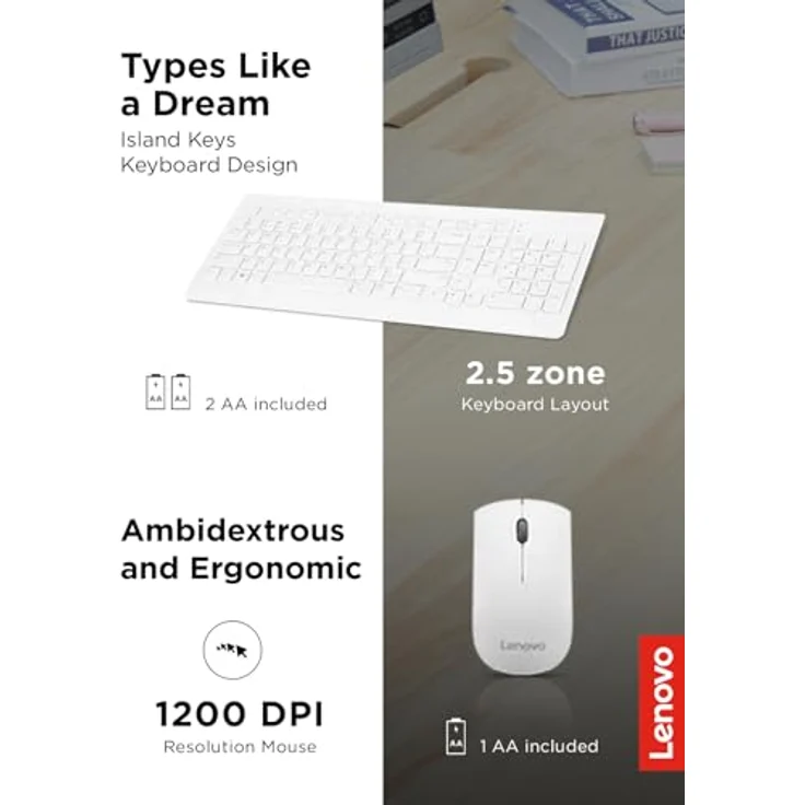 Lenovo 510 Wireless Combo (US) (Eng. Int., Kabellos), Tastatur, Weiss – Bild 3