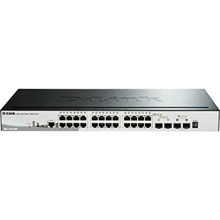 D-Link DGS-1510-28P/E, 28-Port Layer 2/3 Smart Managed Gigabit Stack Switch (24x 10/100/1000 Mbit/s PoE Ports, 2x SFP, 2x 10G SFP+, 193 W PoE-Kapazität) - Nur EU-Netzkabel