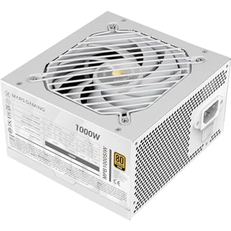 Mars Gaming MPB1000SI, PC ATX Netzteil 1000W, 80Plus Gold 90%, 7 Jahre Garantie, SI Extreme Silence Lüfter, Weiß