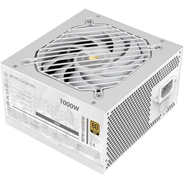 Mars Gaming MPB1000SI, PC ATX Netzteil 1000W, 80Plus Gold 90%, 7 Jahre Garantie, SI Extreme Silence Lüfter, Weiß – Bild 1