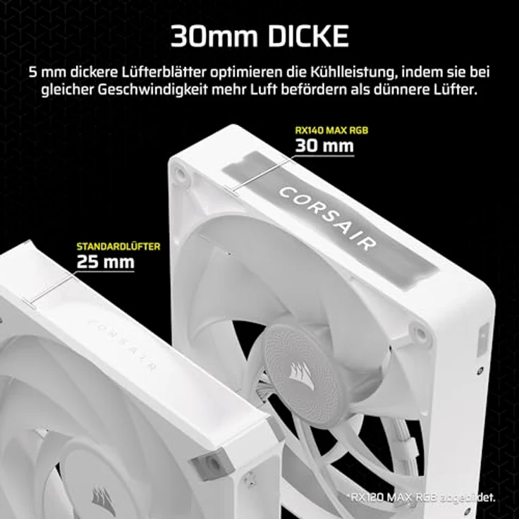 Corsair CORSAIR iCUE LINK RX140 MAX RGB 140 mm PWM Dicker Lüfter – Hoher statischer Druck – RGB-Beleuchtung – Doppelpack – Weiß – Bild 3