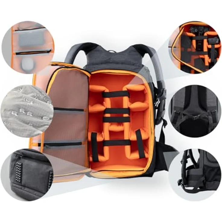 Dörr Foto-Rucksack Prag Pro, 20 l Fotorucksack mit wasserfestem Polyester, Schnellzugriff und individueller Innenaufteilung, Grau – Bild 3