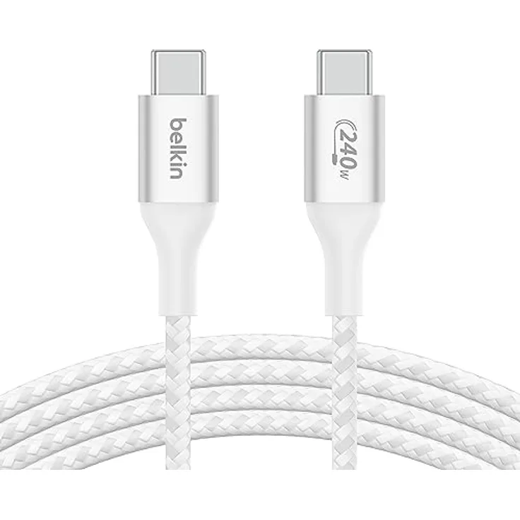 Belkin BoostCharge USB-C-auf-USB-C-Ladekabel, 1 m, Schnellladekabel mit 240 W Power Delivery, USB-IF-zertifiziert, kompatibel mit MacBook Pro, Chromebook, Samsung Galaxy, iPad usw. – Weiß