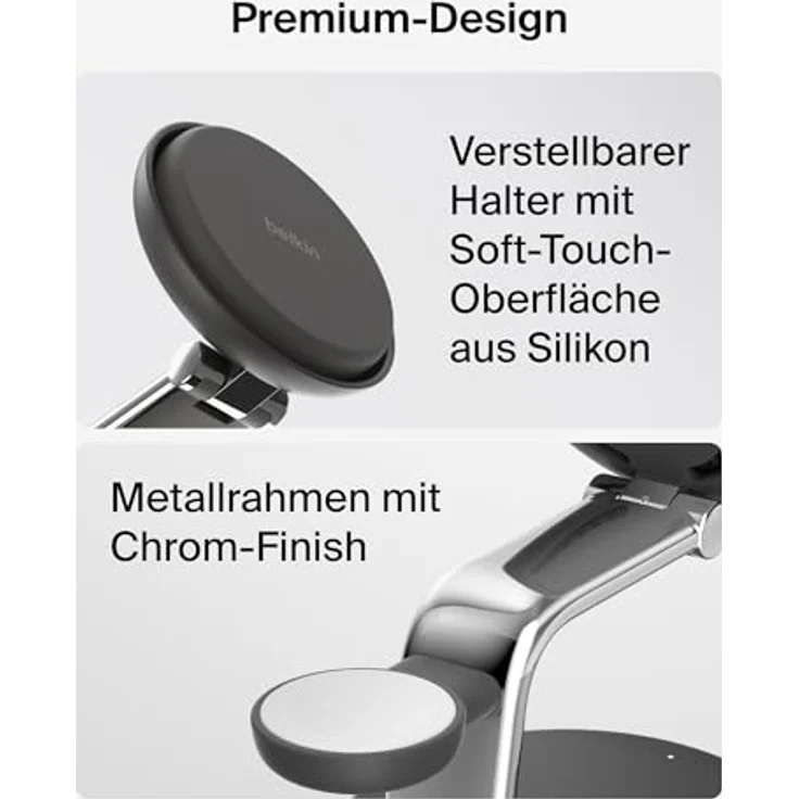 Belkin UltraCharge Pro Qi2 Induktive Ladestation, 25W, 3 in 1 Ladegerät für iPhone 16, Apple Watch, AirPods, mit ChillBoost Kühltechnik und 45-W-Adapter – Schwarz – Bild 4