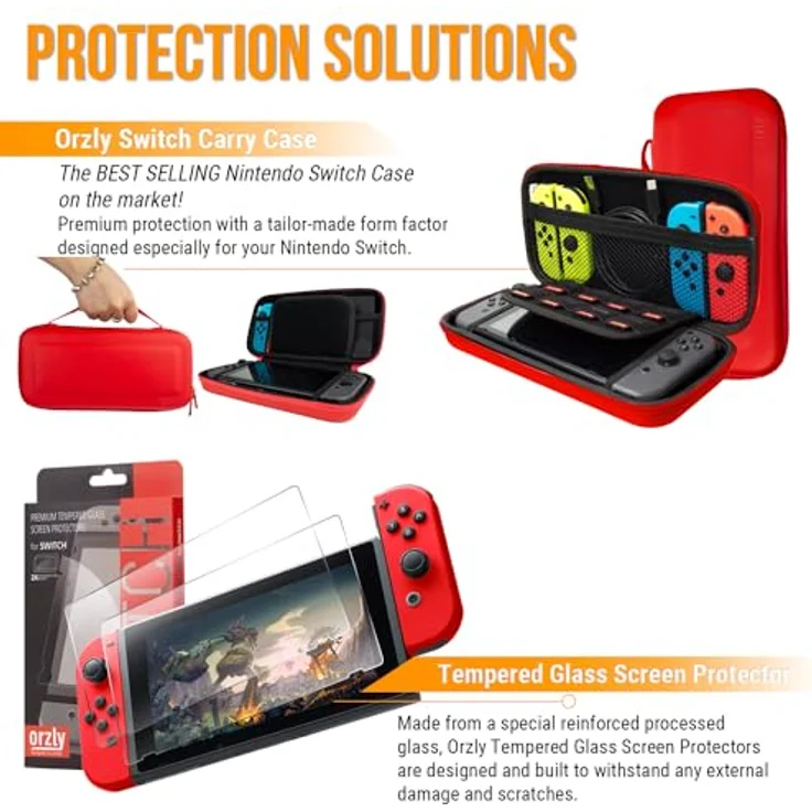 ORZLY Zubehörpaket-Switch Orzly Geek Pack für Nintendo Switch: Tragetasche & Displayschutzfolie, Joycon Grips & Lenkrad, JoyCon/Pro-Controller-Ladestation, Comfort Grip Tasche & More - ColourPop – Bild 5