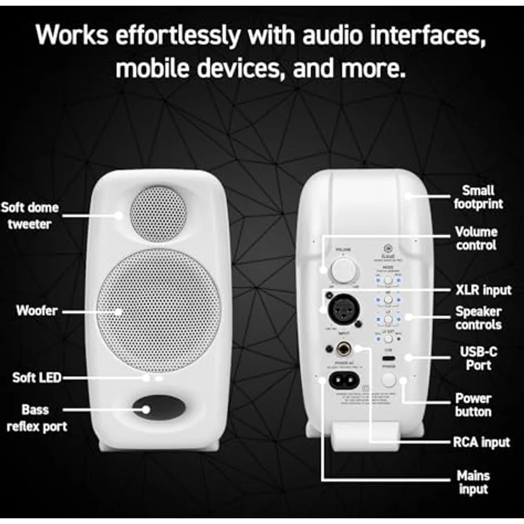 IK Multimedia iLoud Micro Monitor Pro, 2-Wege bi-amped Kompakt-Studio-Monitore mit ARC-Kalibrierungsmikrofon, weiß – Bild 4