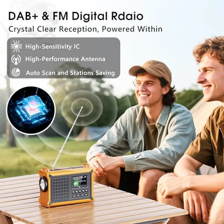 Mesqool DAB/DAB+/UKW Digitalradio, tragbares Solar-Notfallradio mit Bluetooth 5.0, 2,4" Farbdisplay, 12000 mAh Akku, Leselampe, USB Handyladefunktion, Dual Wecker, SOS-Alarm für Outdoor – Bild 2