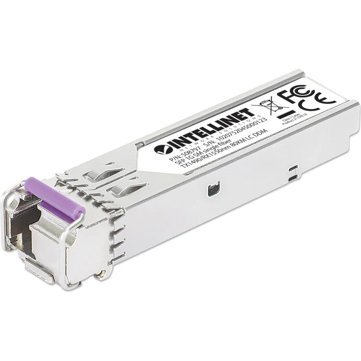 Intellinet Gigabit SFP Mini-GBIC Transceiver, WDM bidirektional für LWL-Kabel, bis zu 80 km Reichweite, Silber