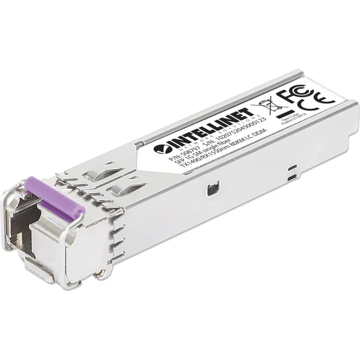 Intellinet Gigabit SFP Mini-GBIC Transceiver, WDM bidirektional für LWL-Kabel, bis zu 80 km Reichweite, Silber