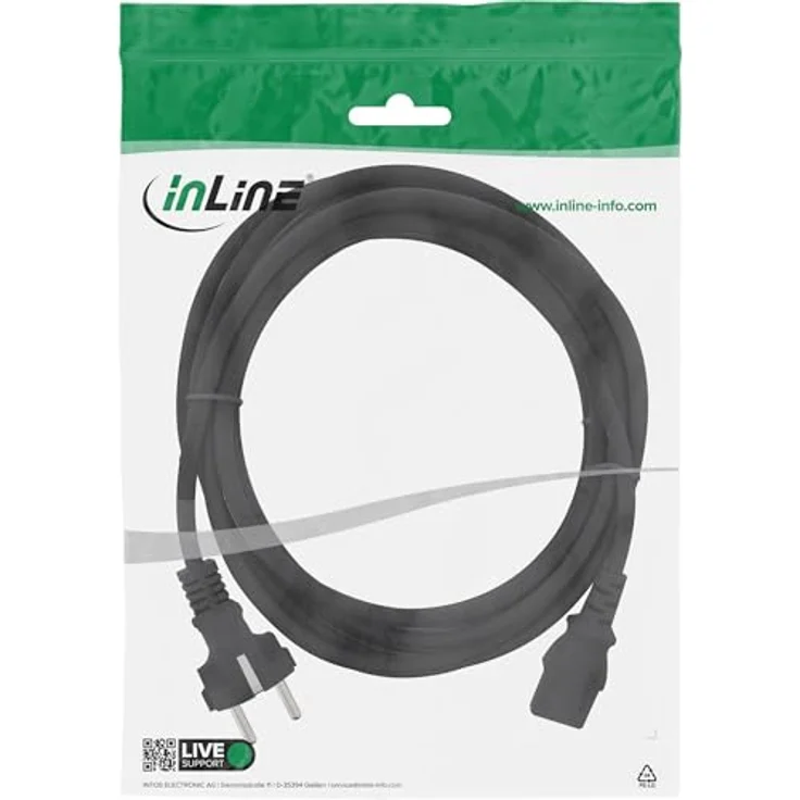 InLine 16651E Netzkabel, Schutzkontakt gerade auf Kaltgerätestecker C13, 3m, schwarz – Bild 3