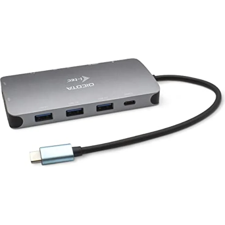 Dicota USB-C Portable 10-in-1 Docking Station, HDMI/PD 100W, Metallgehäuse mit USB-C-Kabel und LAN-Anschluss – Bild 2