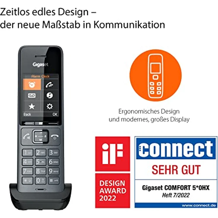 Gigaset COMFORT 520HX – DECT-Mobilteil mit Ladeschale – Elegantes Schnurloses Telefon für Router und DECT-Basis – Fritzbox-kompatibel, beste Audioqualität mit Freisprechfunktion, titanium-schwarz – Bild 2