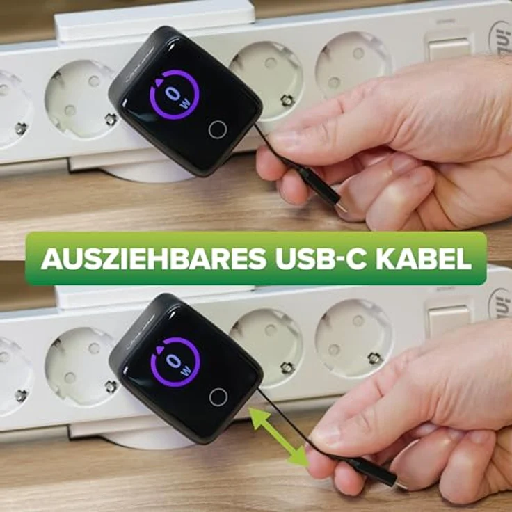 InLine USB C & USB A Ladegerät 70W, GaN Netzteil mit ausziehbarem Kabel, Display, Power Delivery & Quick Charge, schwarz, 31507R – Bild 2