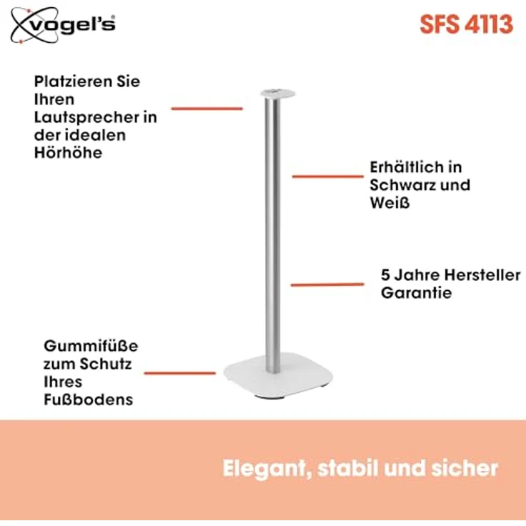 Vogel's SFS 4113 Ständer | Exclusiv für Sonos ERA 100 Lautsprecher | Kabelverdeckungssystem | TÜV-geprüfte Stabilität | Höhe: 82 cm | Weiß – Bild 3