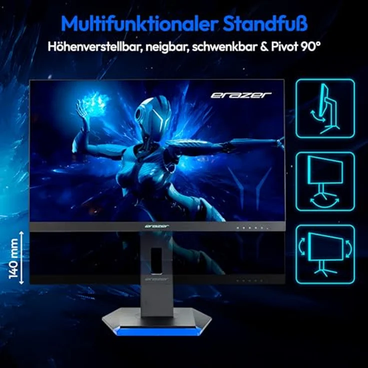 ERAZER Spectator X40 (MD 21725) 62,2 cm (25 Zoll) Full HD HDR10 Gaming Monitor (180Hz, 1080p, Adaptive Sync, 16:9, 1ms, HDMI, Display Port) - Gaming-Monitor mit 180Hz, HDR10, integrierten Lautsprechern, HDMI und DisplayPort – Bild 4