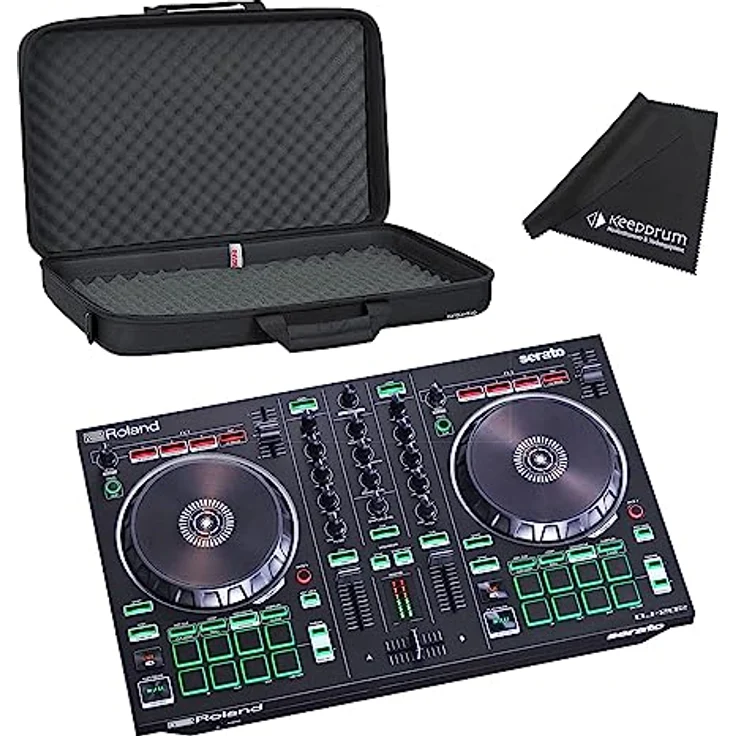 Roland DJ-202 2-Kanal 4-Deck USB-DJ-Controller mit Gator Tasche und keepdrum Mikrofasertuch – Bild 1